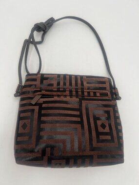 Vintage Bags By Pinky Geometric Leather Suede Crossbody Purse Made In USA